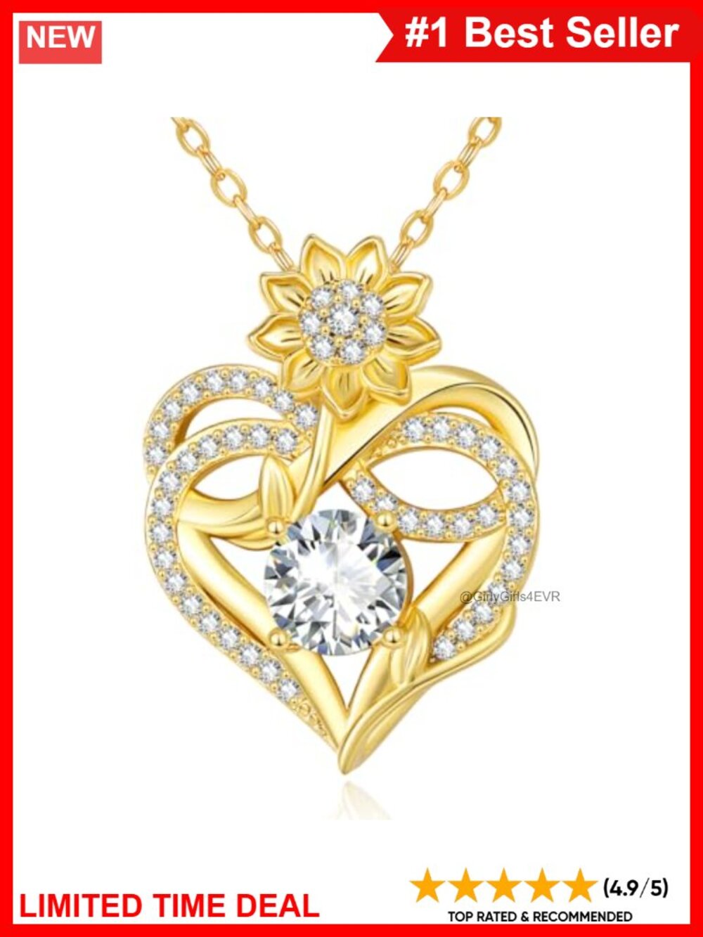 14K Gold Plated Sunflower Birthstone Pendant Necklace for Women